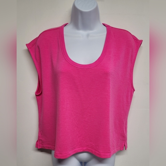 Lou & Grey Boxy Neon Pink Sweatshirt Sleeveless L - Picture 1 of 4